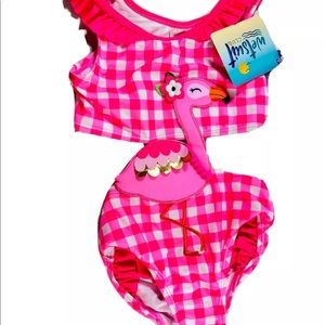 Wetsuit swimsuit one piece 24 mo Girls, Flamingo cutout back ruffle pink NWT $20